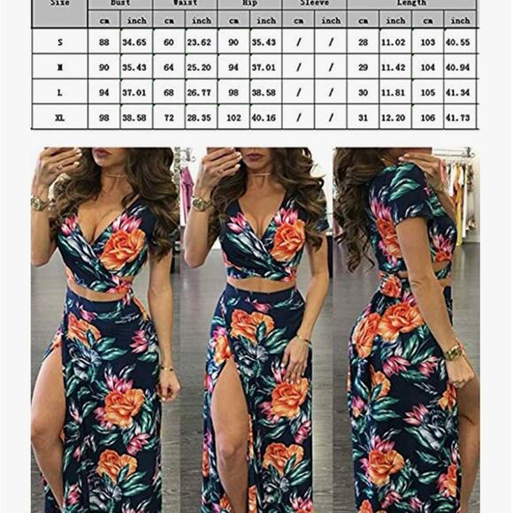 dark floral high slit Tropical 2 Piece Maxi Set - Picture 3 of 3